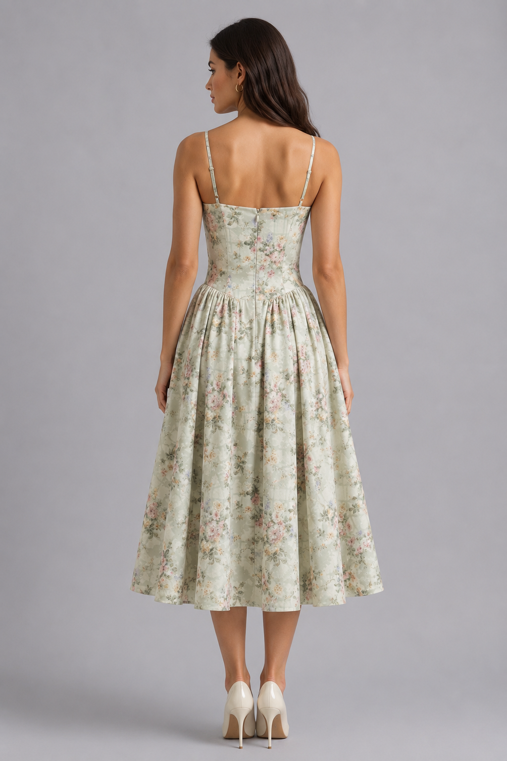 Floral Sweetheart Corset Fit and Flare Midi Dress 3