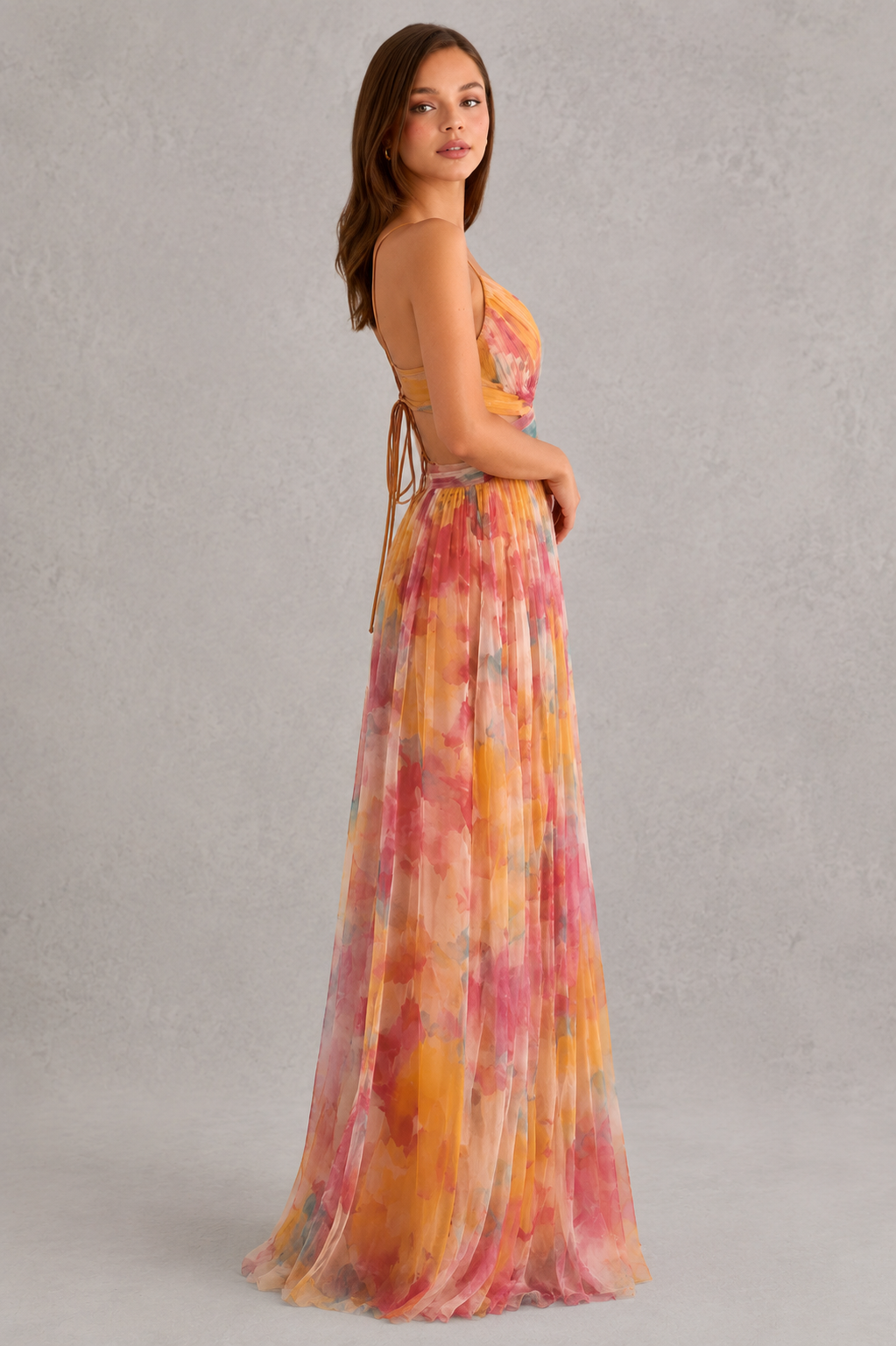 Women's Floral Maxi Dress – Tie Back Sleeveless Summer Dress