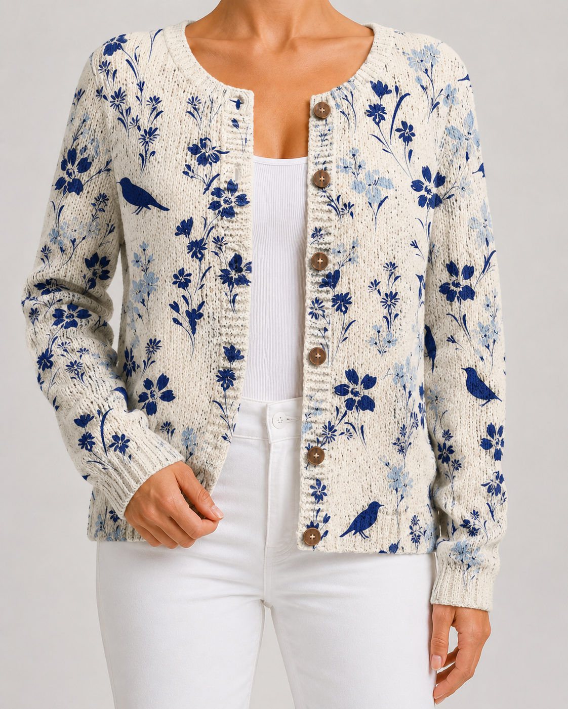 Wildflower Floral Print Button Front Knit Cardigan