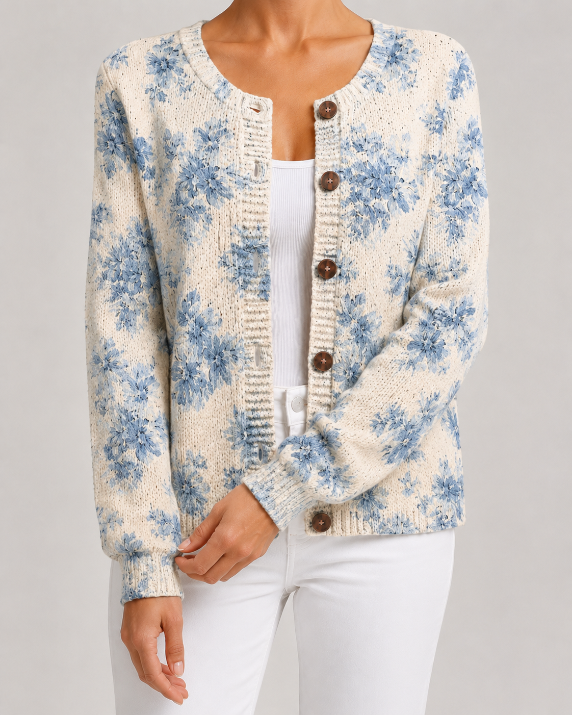 Wildflower Floral Print Button Front Knit Cardigan
