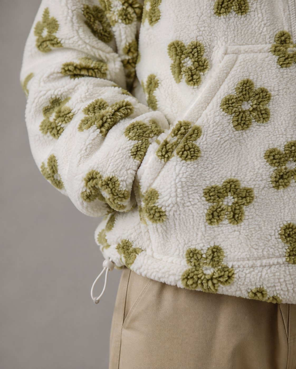 Floral Textured Funnel Neck Quarter Zip Sherpa Pullover 2