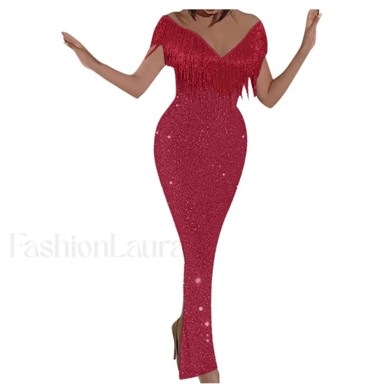 Women's Formal Elegant One Shoulder Solid Glitter Sparkly Sequin Beaded Tassel Bodycon Vintage Birthday Prom Dress
