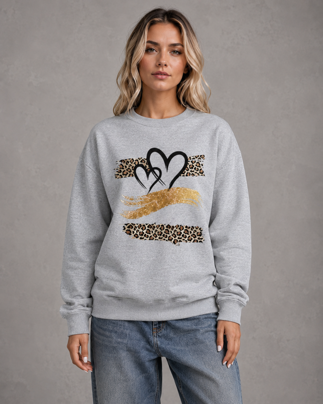 Heart Leopard Graphic Drop Shoulder Sweatshirt