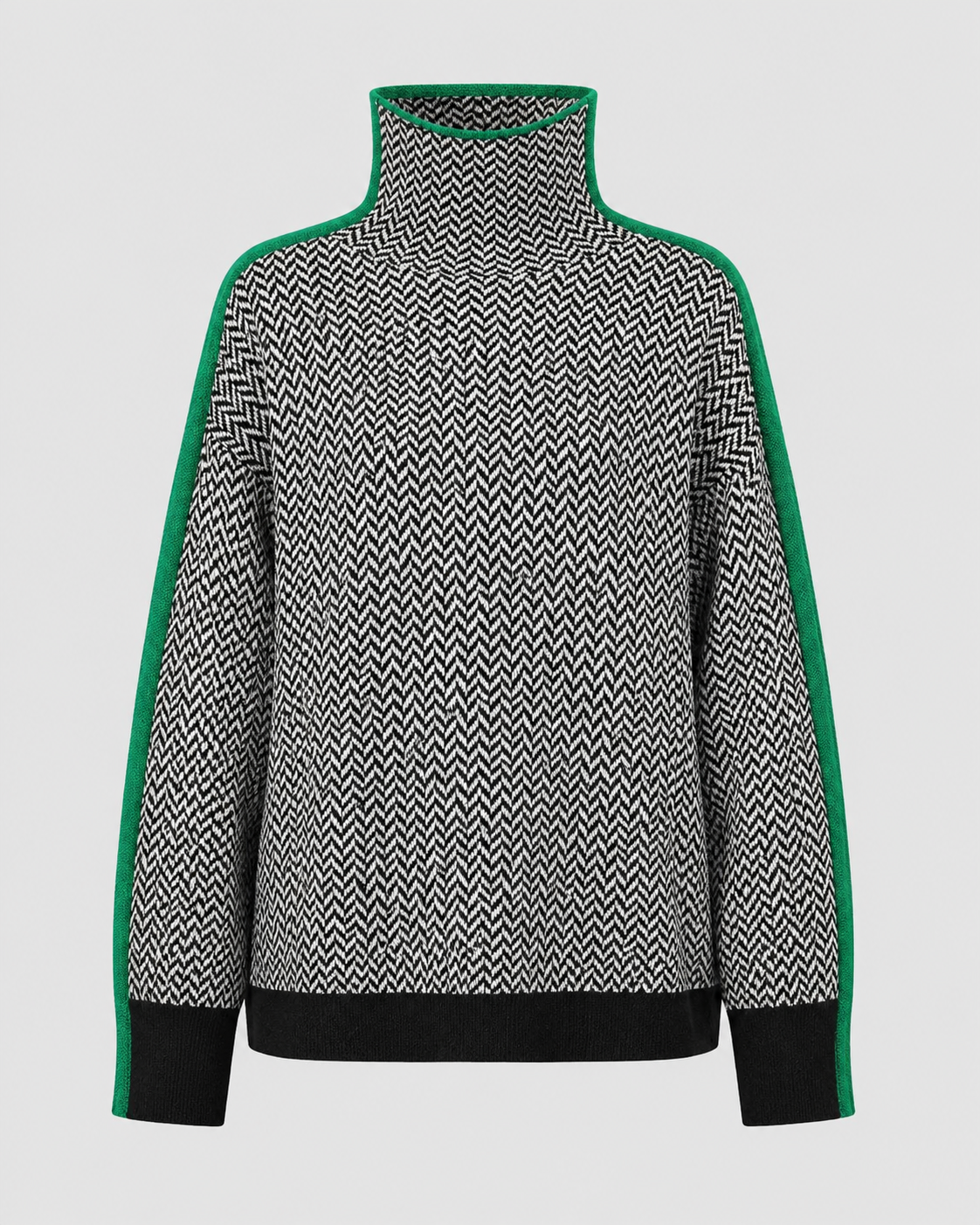 Herringbone Turtleneck Long Sleeve Side Stripe Sweater