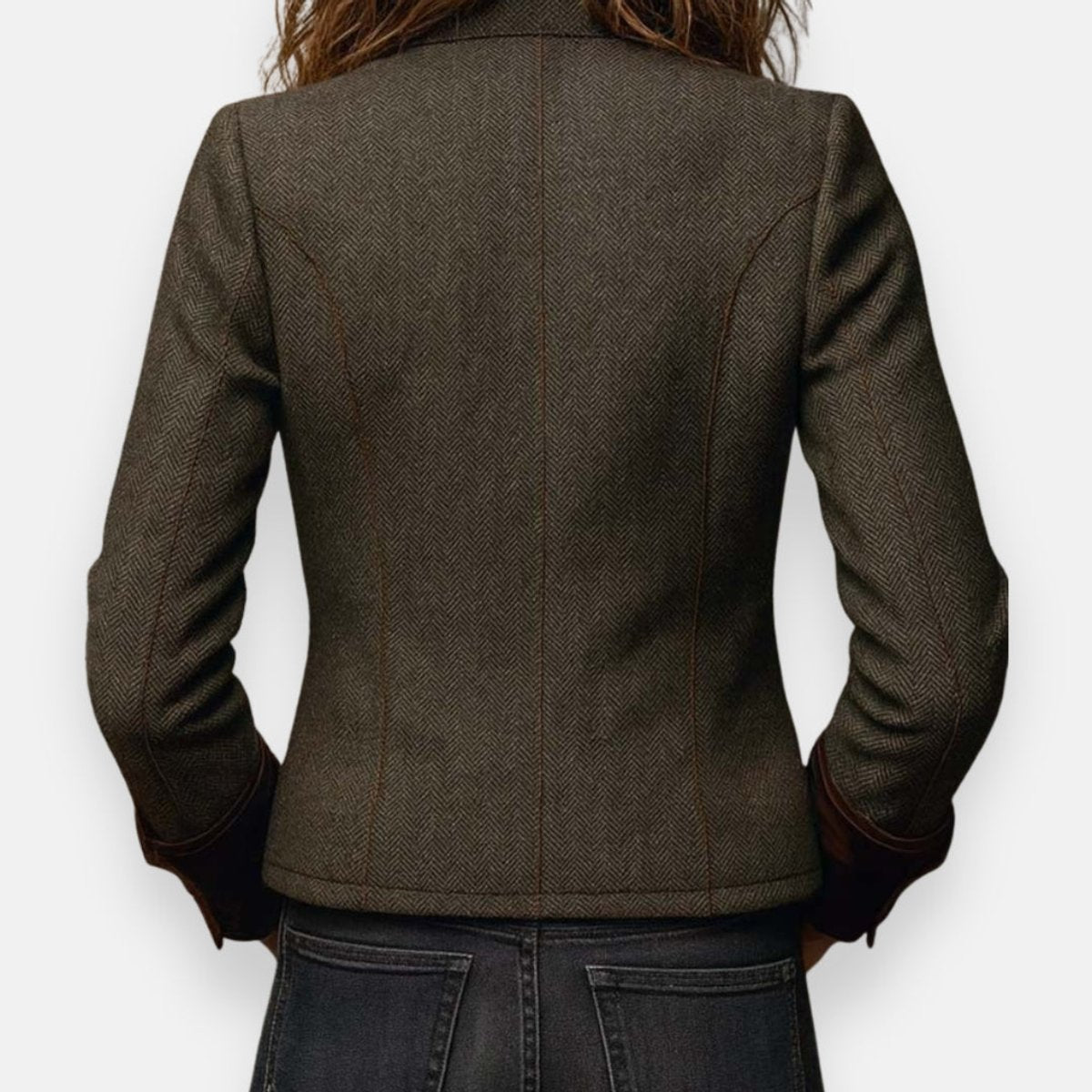 Herringbone Tweed Stand Collar Button Front Military Jacket