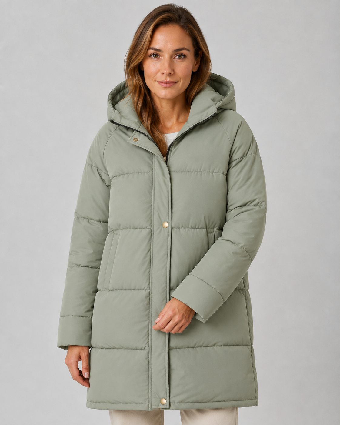 Hooded Longline Snap Front Padded Puffer Coat