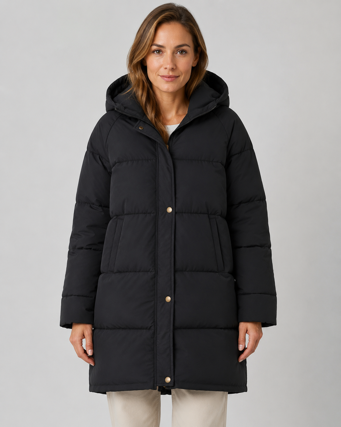 Hooded Longline Snap Front Padded Puffer Coat