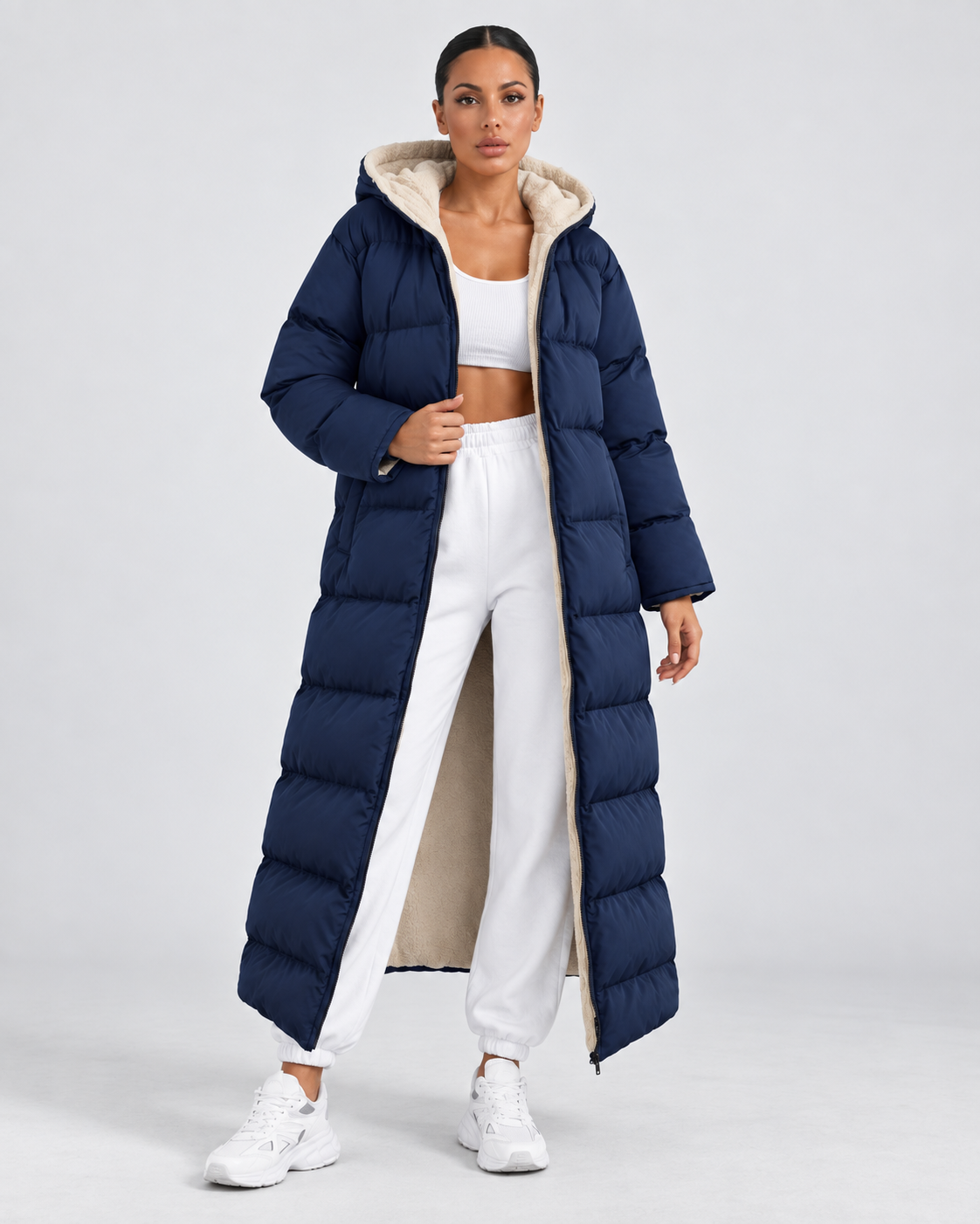 Women's Hooded Puffer Coat - Plush-Lined Maxi Length