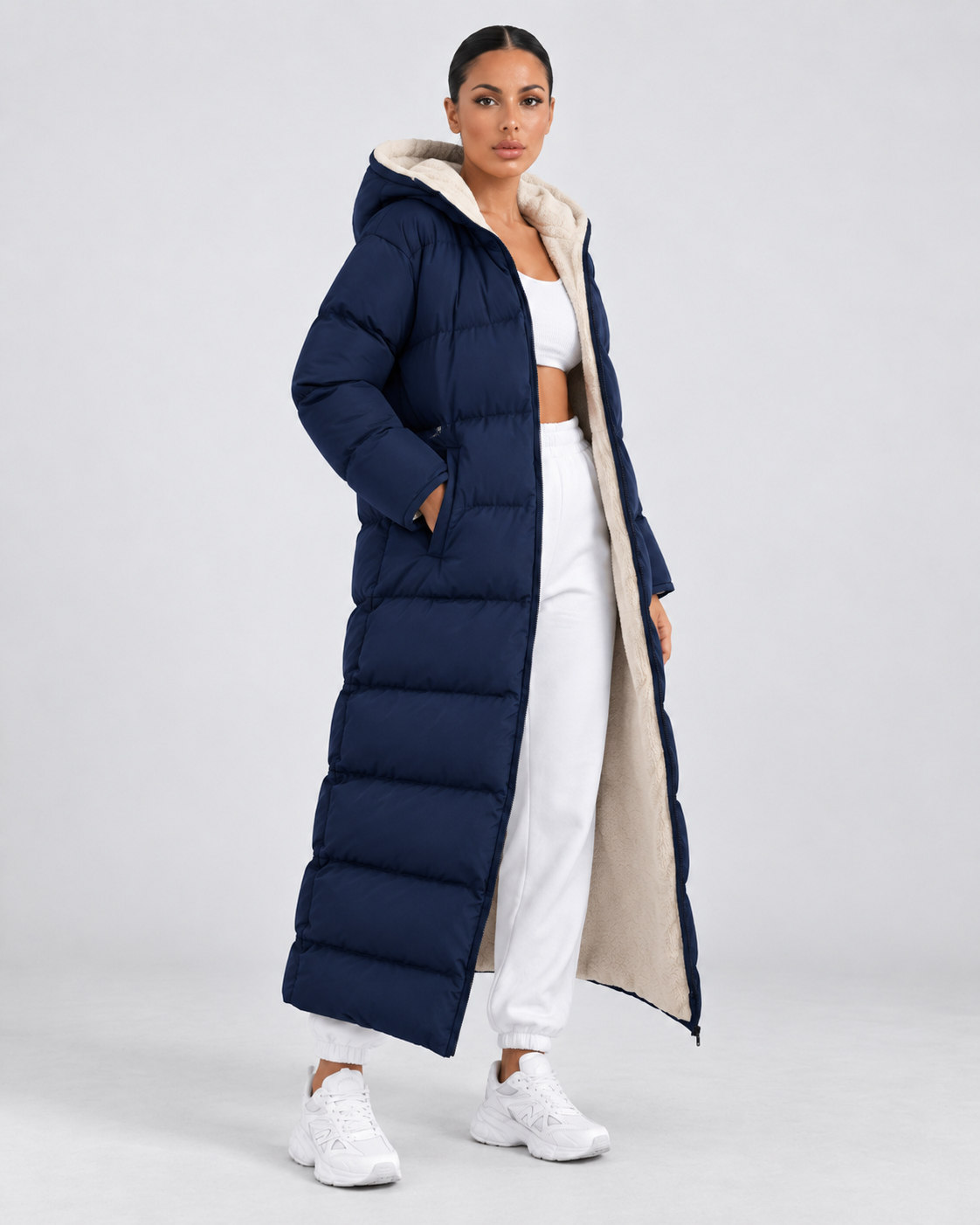 Women's Hooded Puffer Coat - Plush-Lined Maxi Length