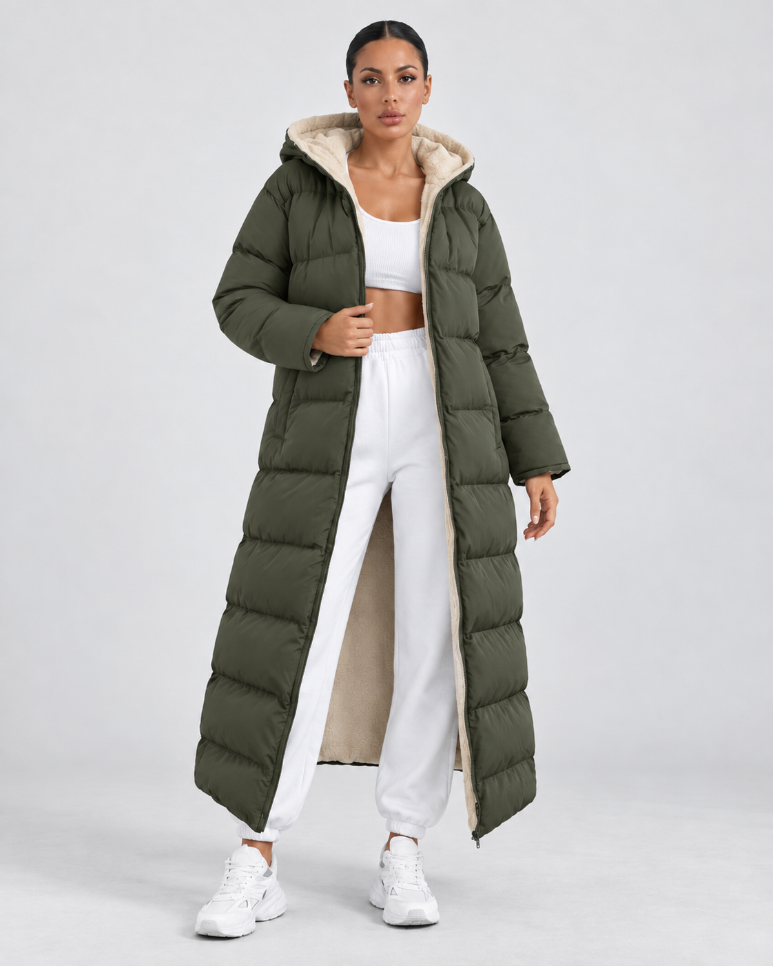 Women's Hooded Puffer Coat - Plush-Lined Maxi Length