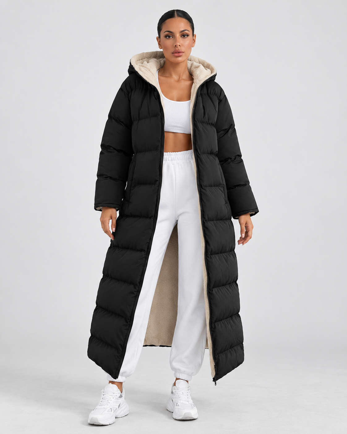 Women's Hooded Puffer Coat - Plush-Lined Maxi Length
