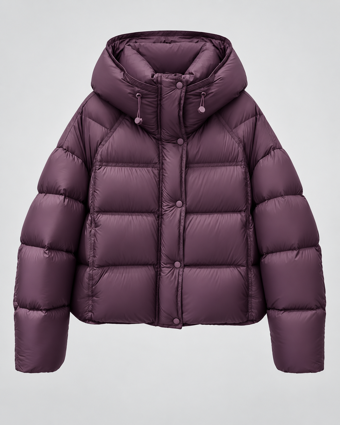 Women's Hooded Puffer Jacket - Cropped Funnel Neck Relaxed Fit