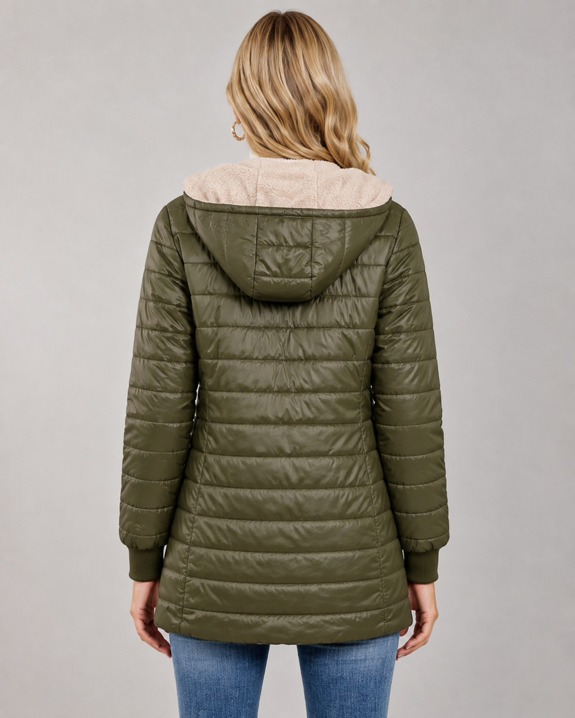 Women's Hooded Puffer Jacket - Quilted Plush-Lined Mid-Thigh