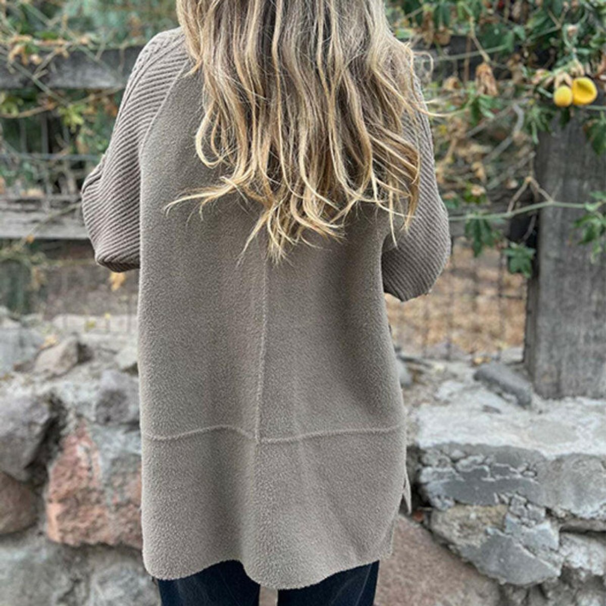 Double Breasted Knit Sleeve Stand Collar Coat