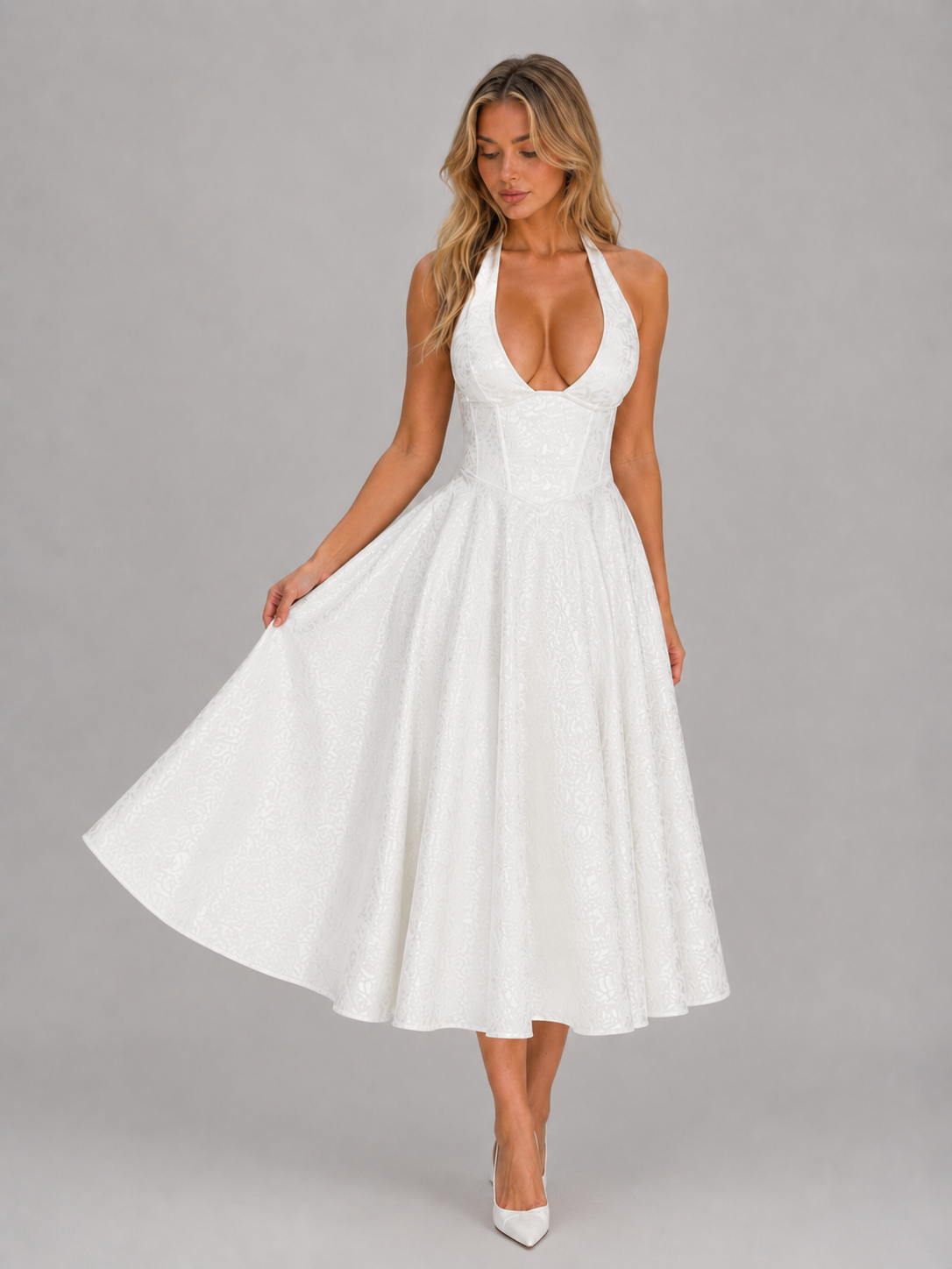 Women's Jacquard Halter Midi Dress