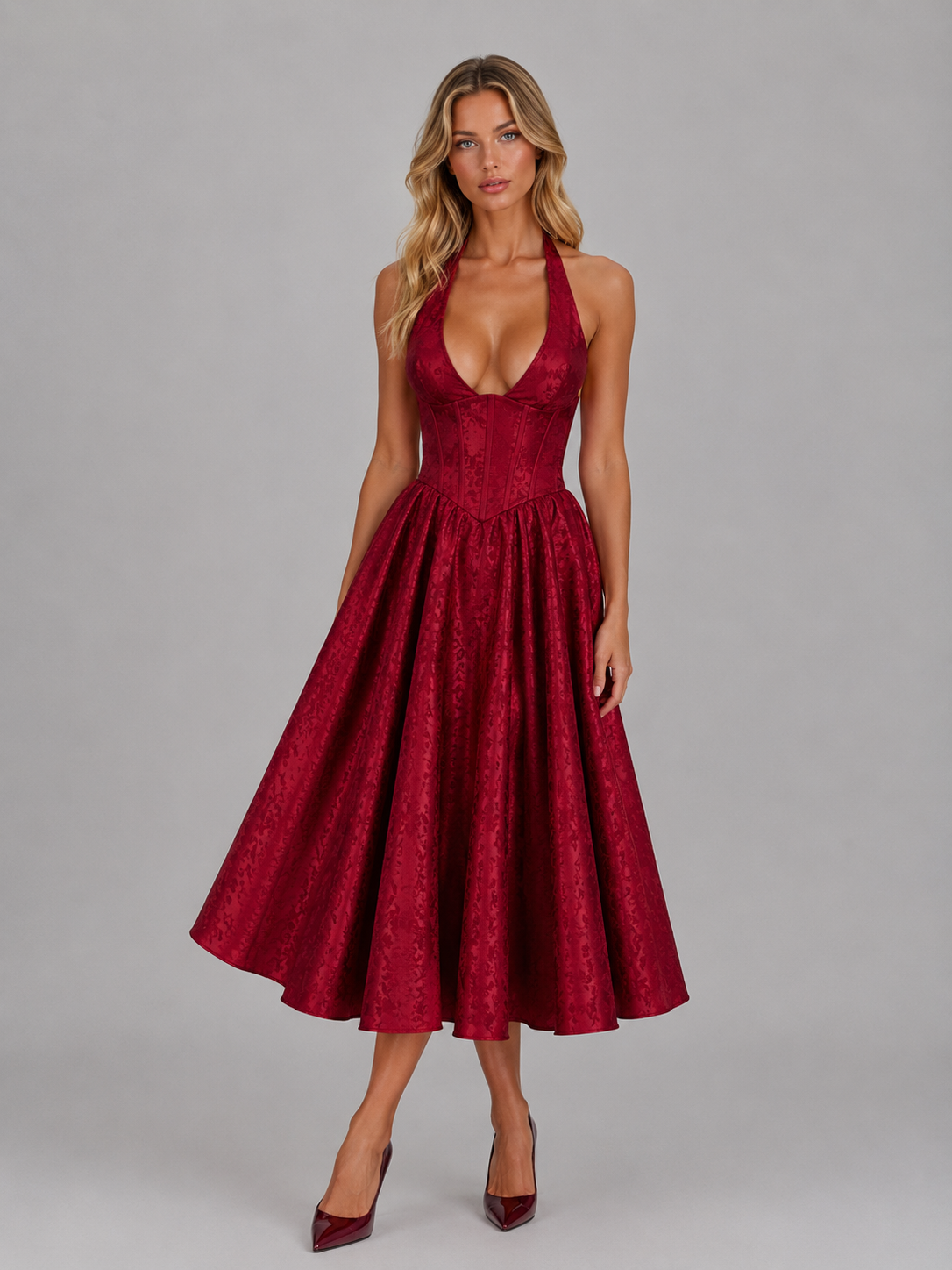 Women's Jacquard Halter Midi Dress