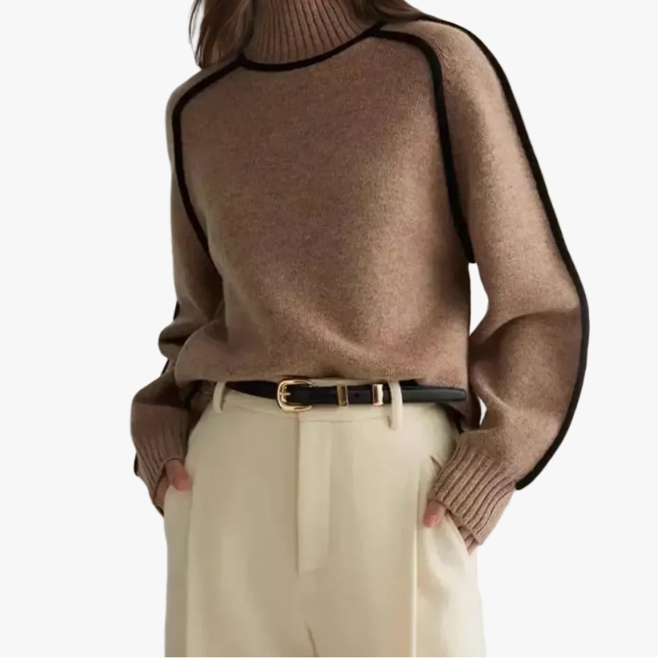 Turtleneck Long Sleeve Contrast Trim Sweater