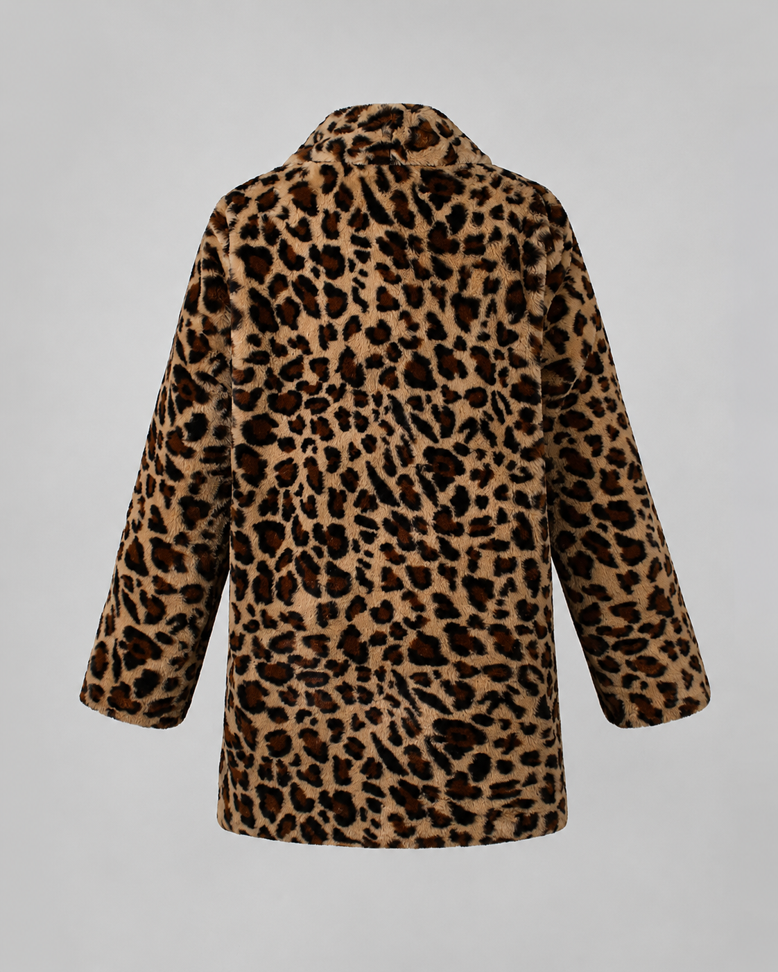 Leopard Print Faux Fur Shawl Collar Longline Coat