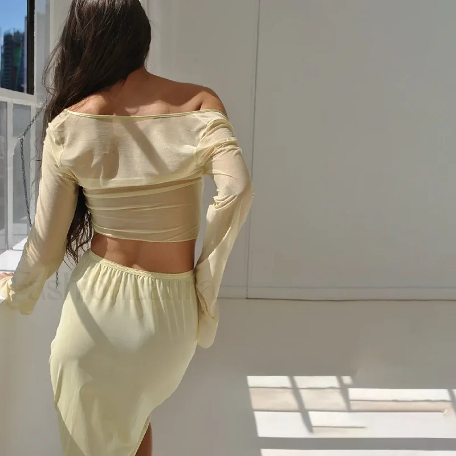 Women's Long Sleeve Solid Tie-Up Mesh Crop Top