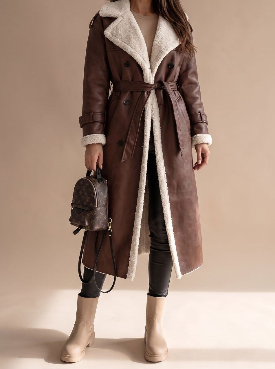 Grace | Women's Long Teddy Winter Coat Double-Breasted Sherpa Belted