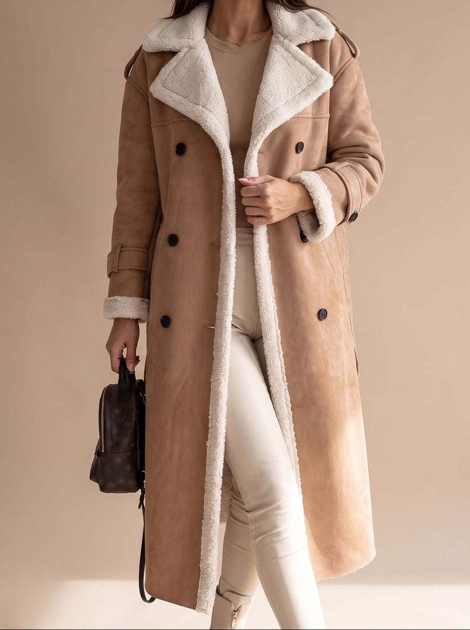 Grace | Women's Long Teddy Winter Coat Double-Breasted Sherpa Belted