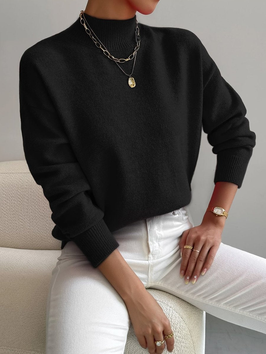 Mock Neck Drop Shoulder Long Sleeve Knit Sweater