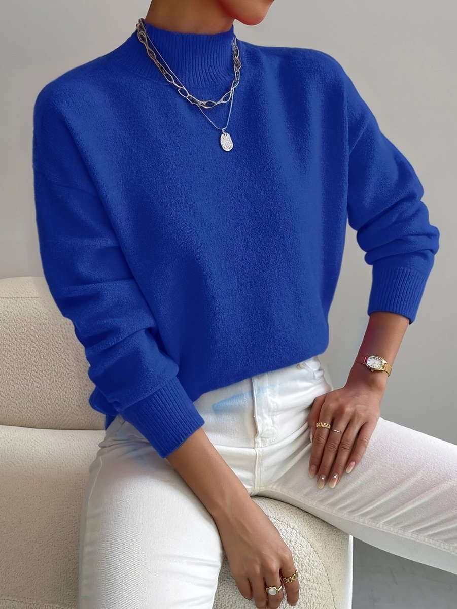 Mock Neck Drop Shoulder Long Sleeve Knit Sweater