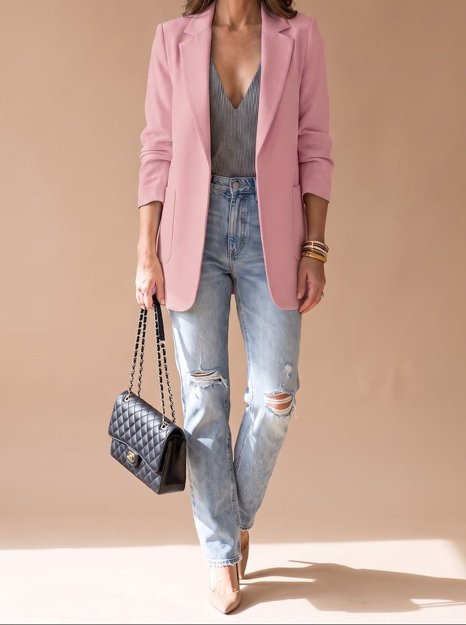 Open Front Notch Lapel Longline Blazer