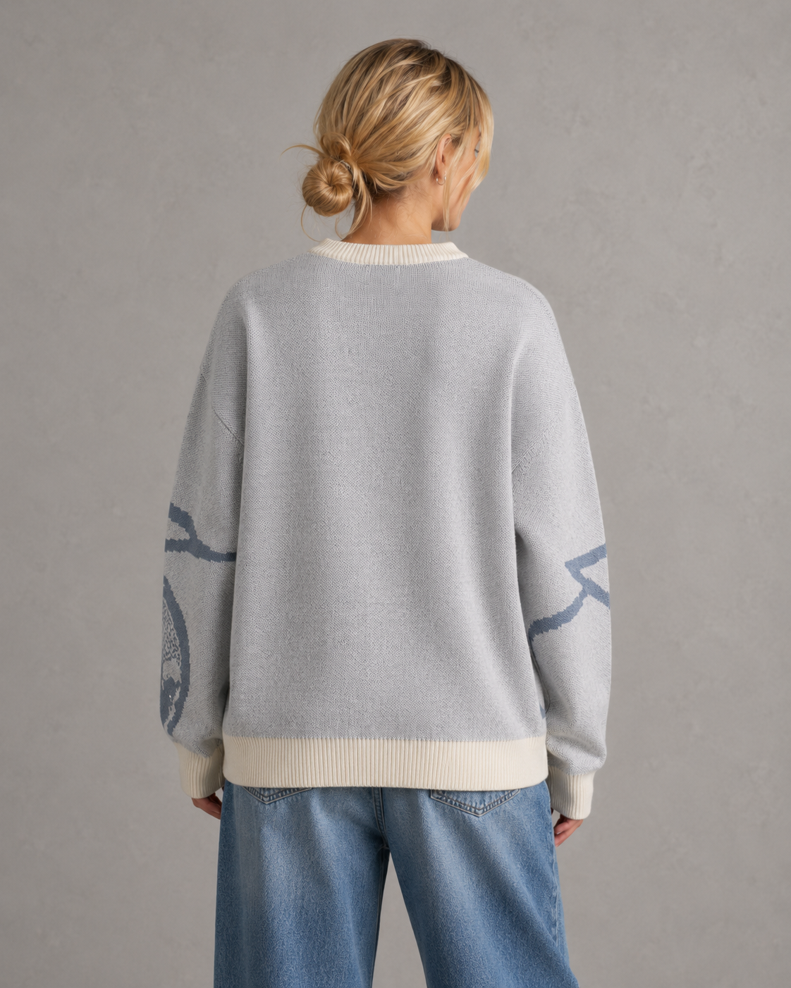 Graphic Print Crew Neck Oversized Knit Sweater