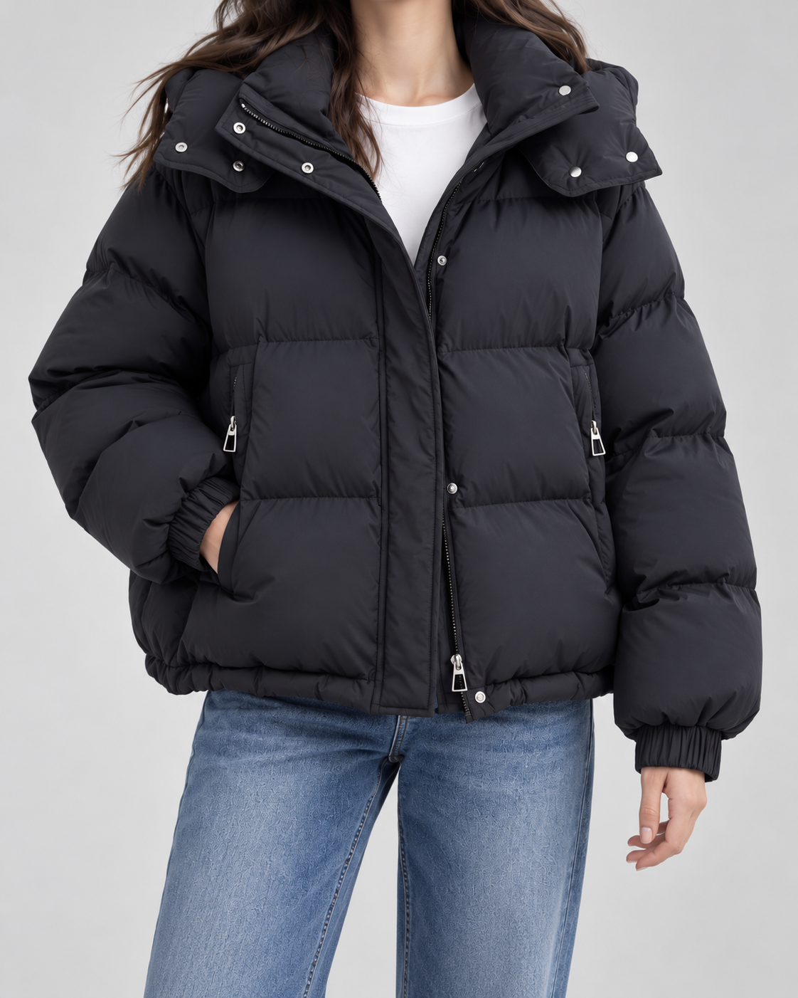 Women's Oversized Hooded Puffer Jacket - Zip-Front