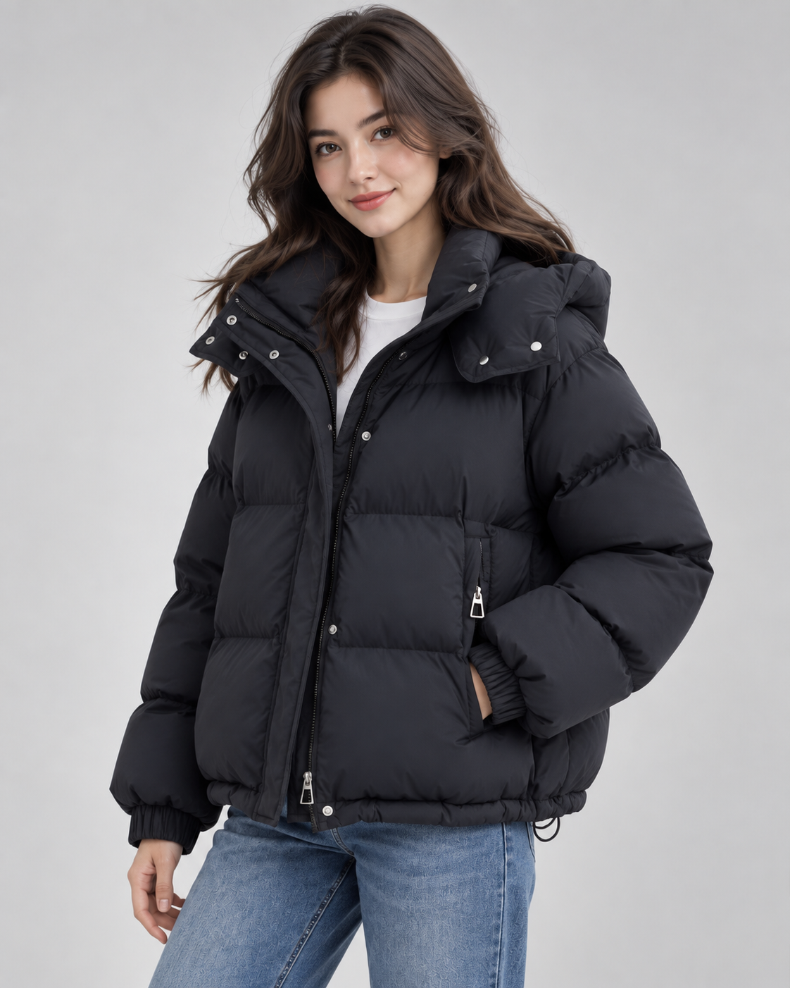 Women's Oversized Hooded Puffer Jacket - Zip-Front