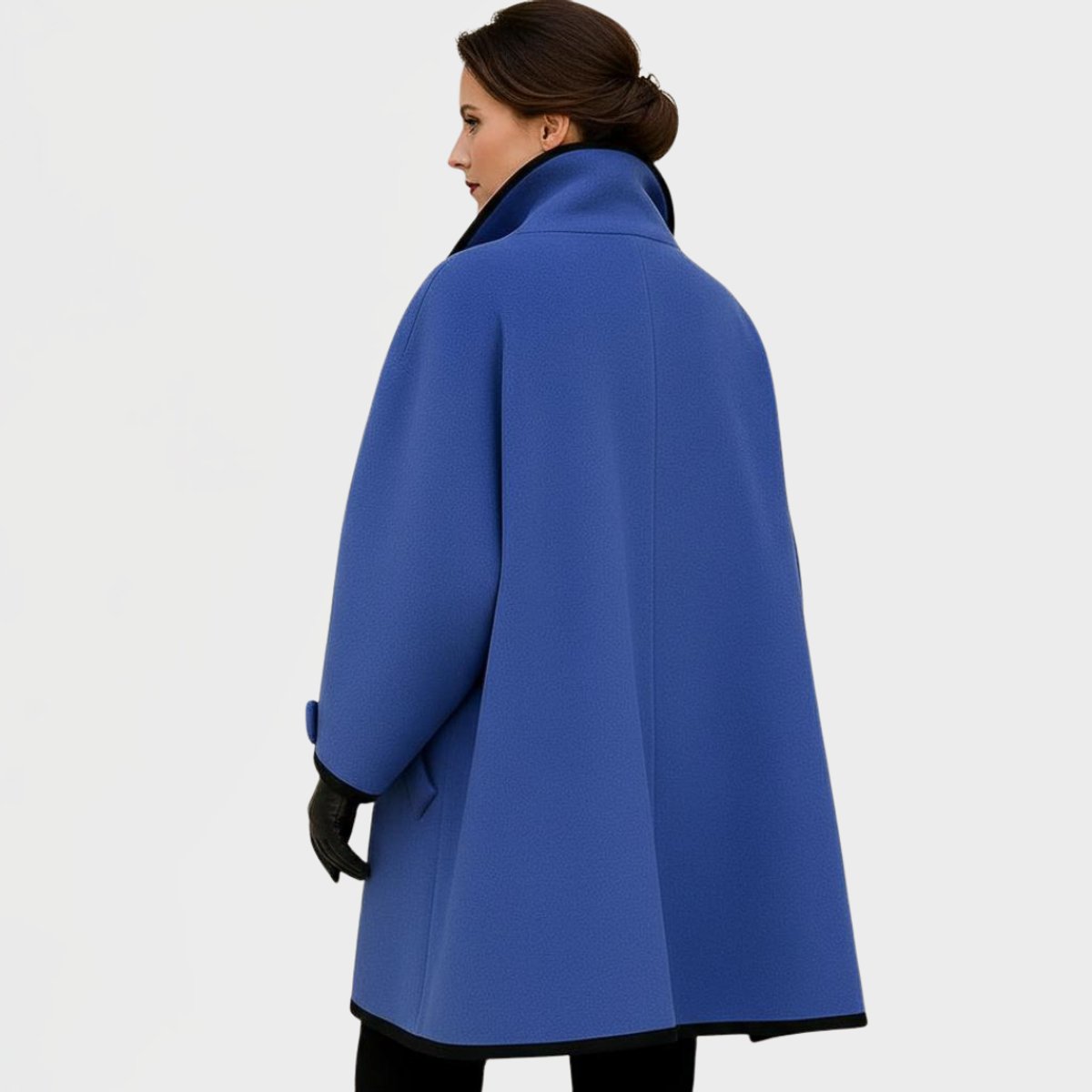 Shawl Collar Contrast Trim A-Line Swing Coat