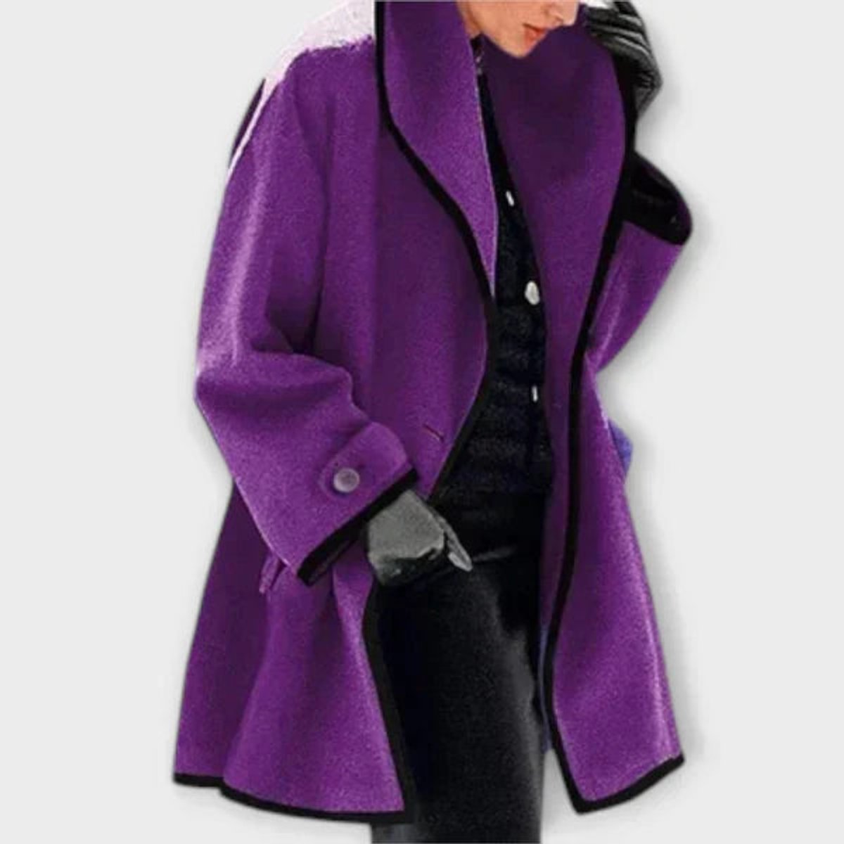 Shawl Collar Contrast Trim A-Line Swing Coat