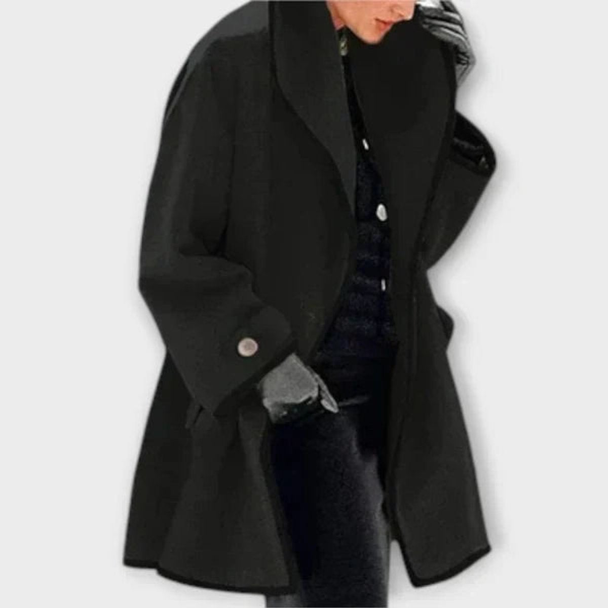 Shawl Collar Contrast Trim A-Line Swing Coat