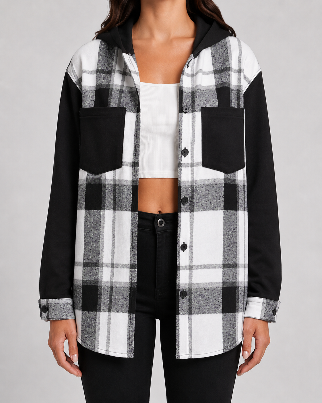 Women's Plaid Hooded Shacket