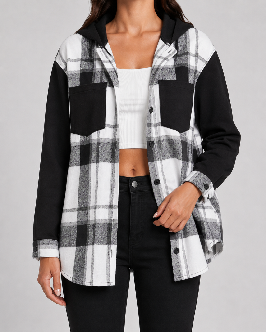 Women's Plaid Hooded Shacket
