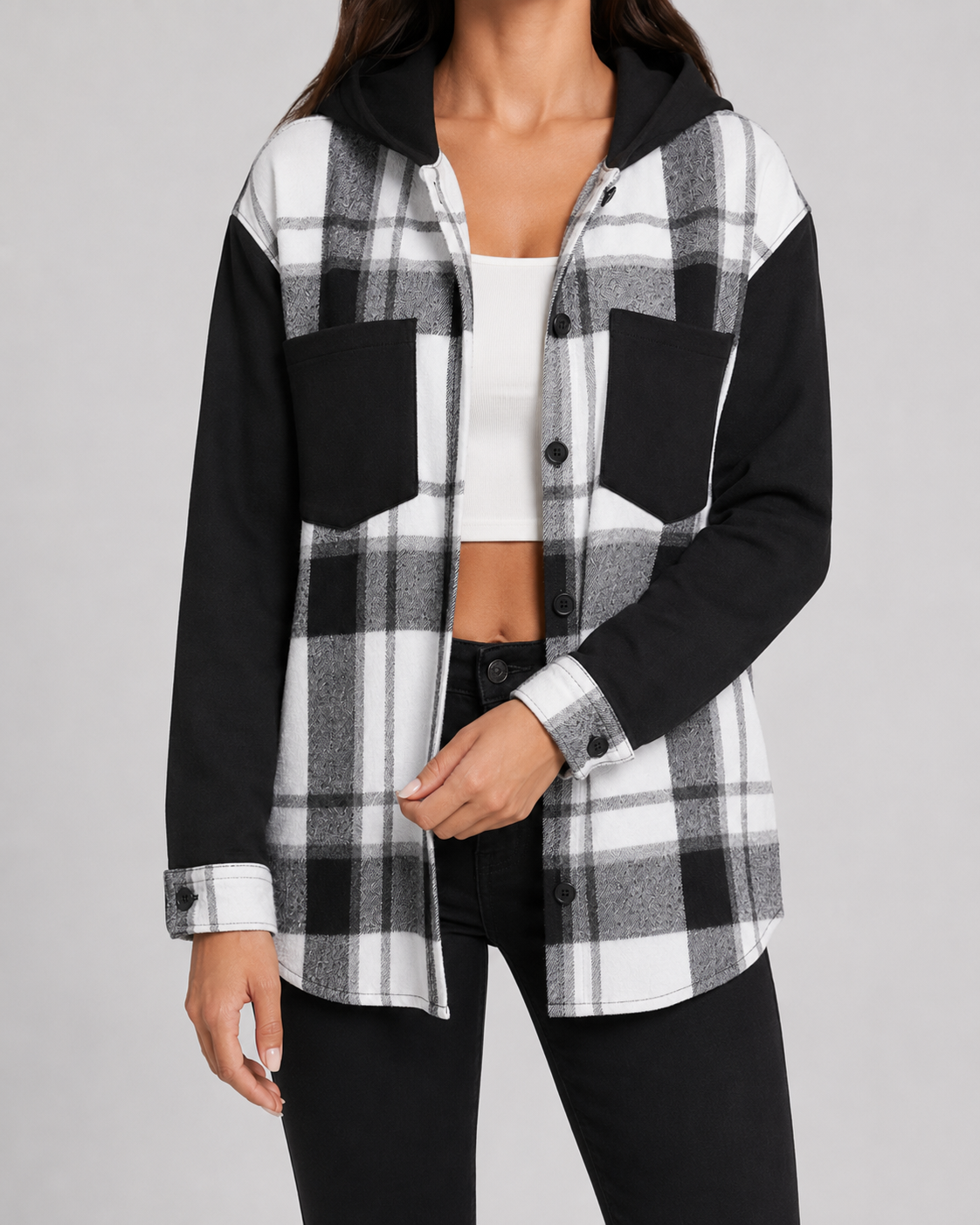 Women's Plaid Hooded Shacket