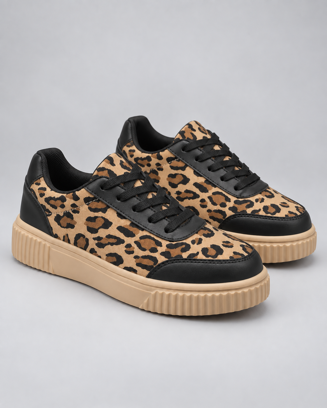 Leopard Print Lace Up Platform Sneakers