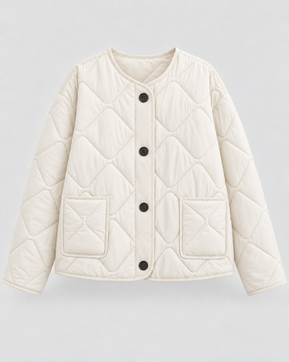Diamond Quilted Button Front Collarless Jacket