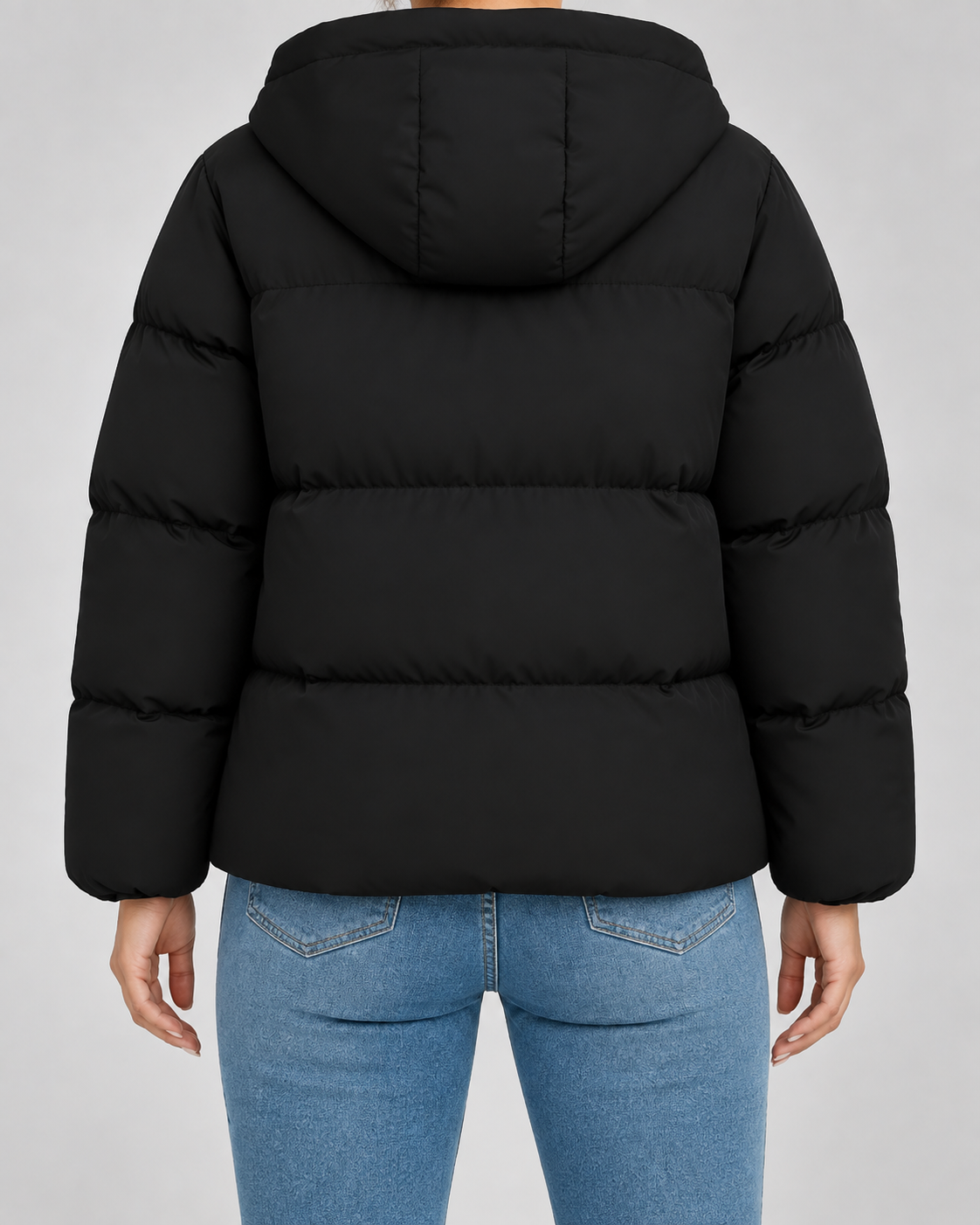 Hooded Zip Front Boxy Puffer Jacket