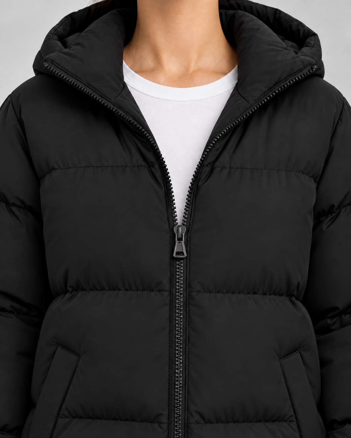 Hooded Zip Front Boxy Puffer Jacket