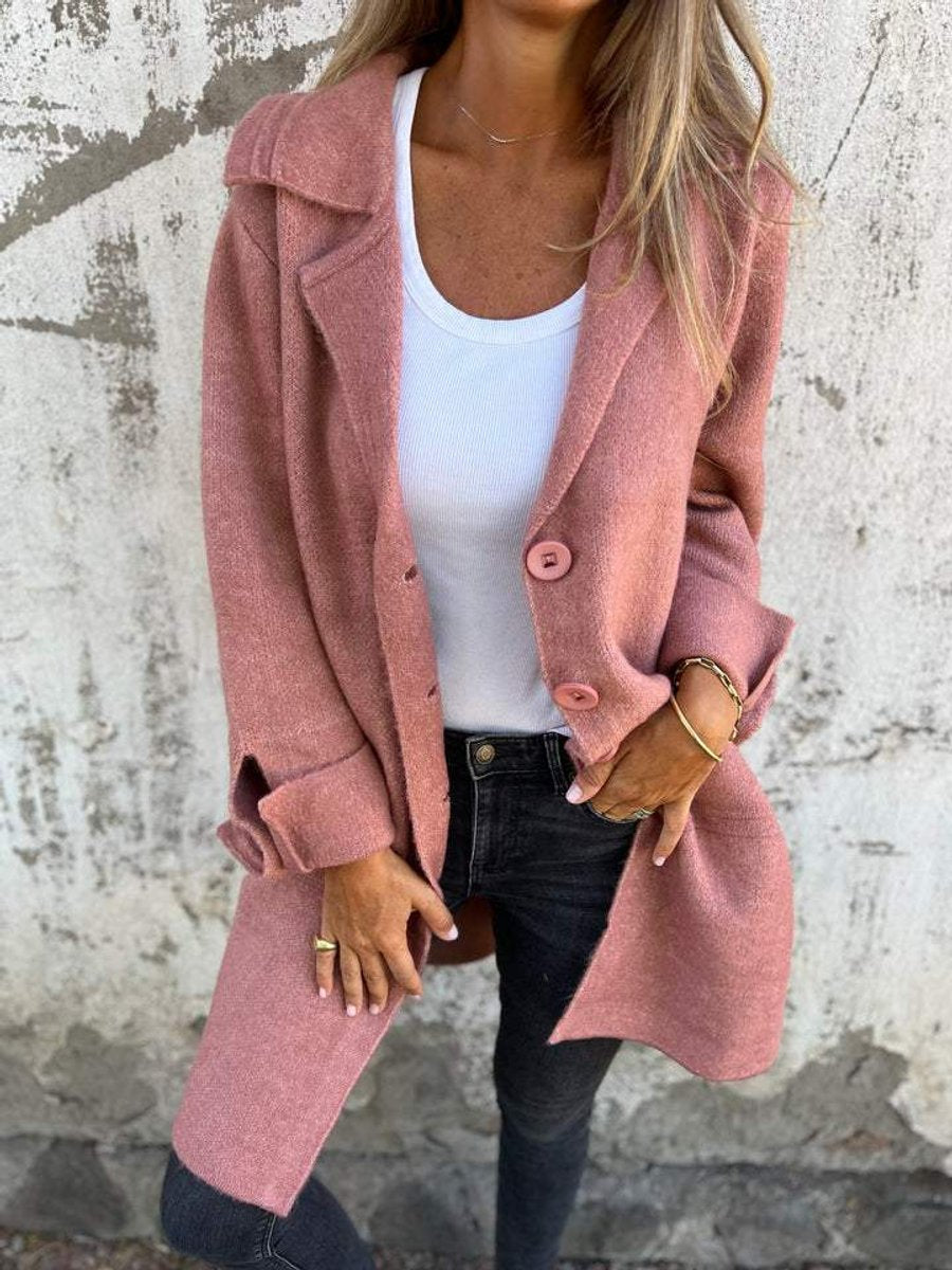 Lapel Collar Button Front Longline Knit Coat