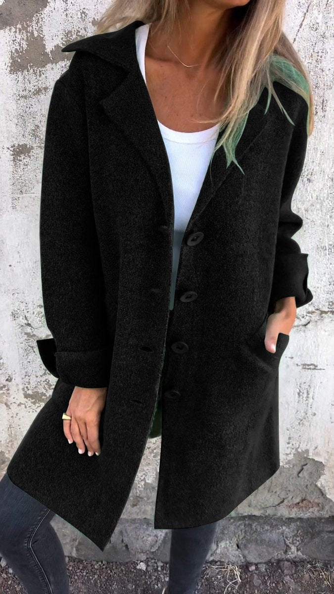 Lapel Collar Button Front Longline Knit Coat