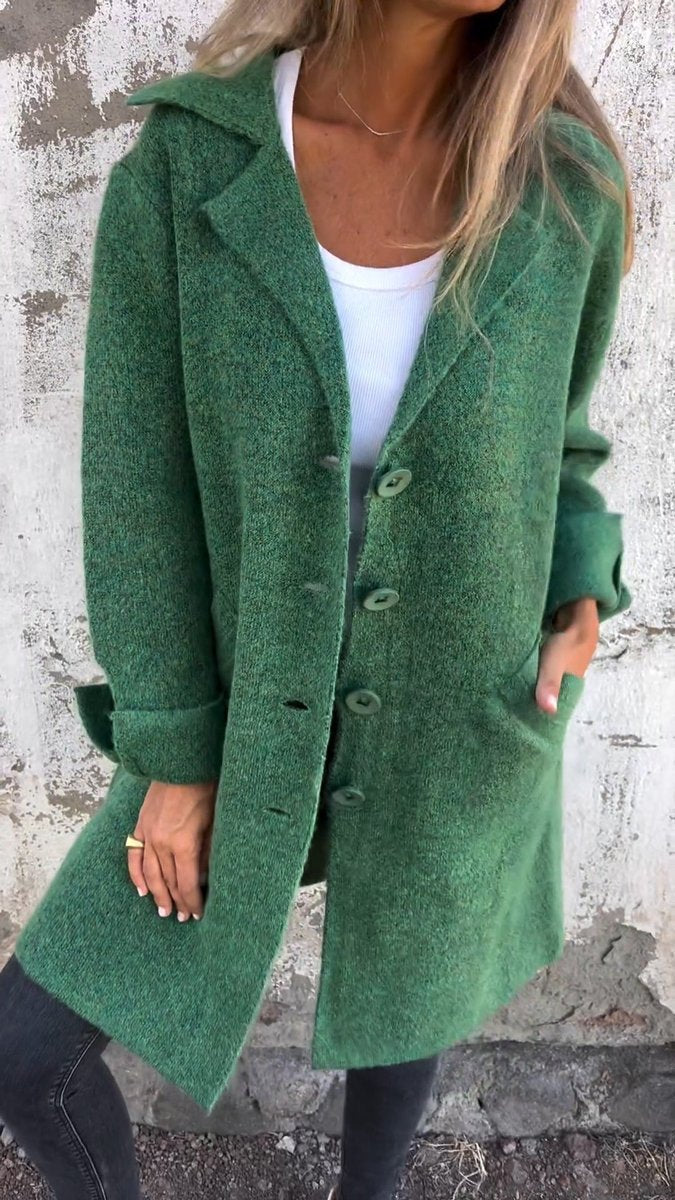 Lapel Collar Button Front Longline Knit Coat