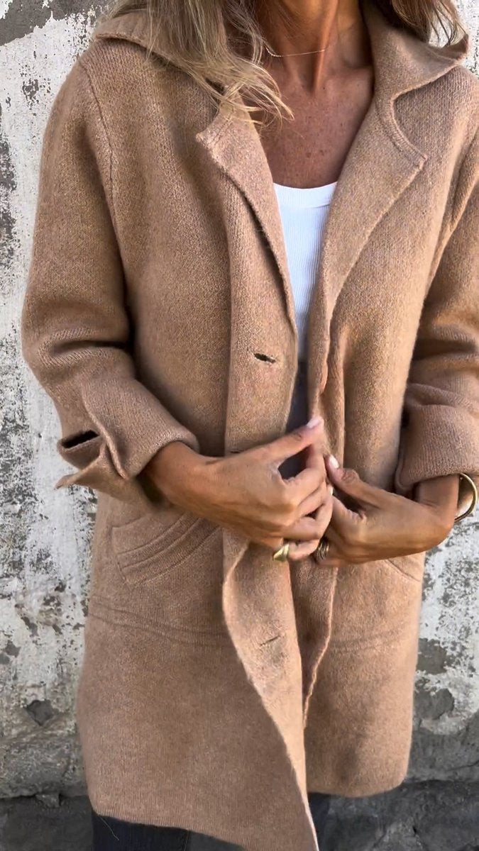 Lapel Collar Button Front Longline Knit Coat
