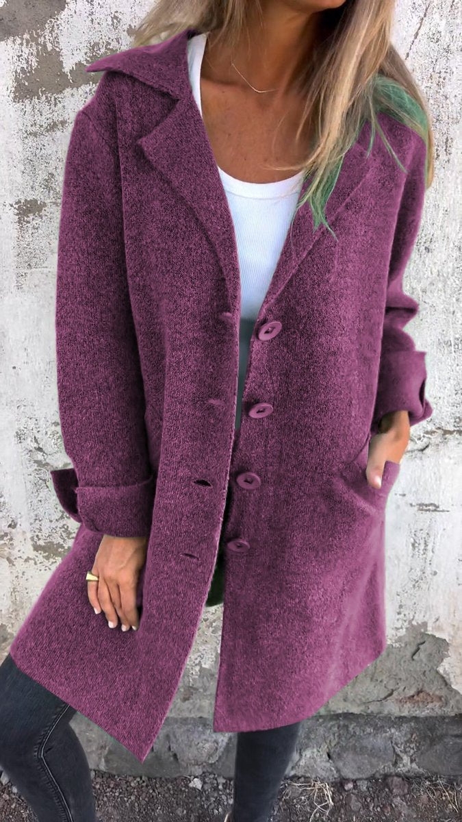 Lapel Collar Button Front Longline Knit Coat