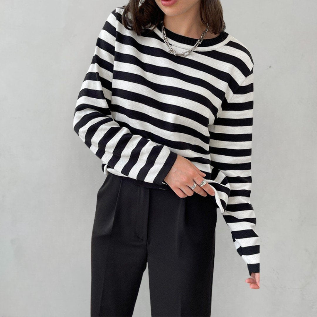 Striped Crew Neck Long Sleeve Sweater