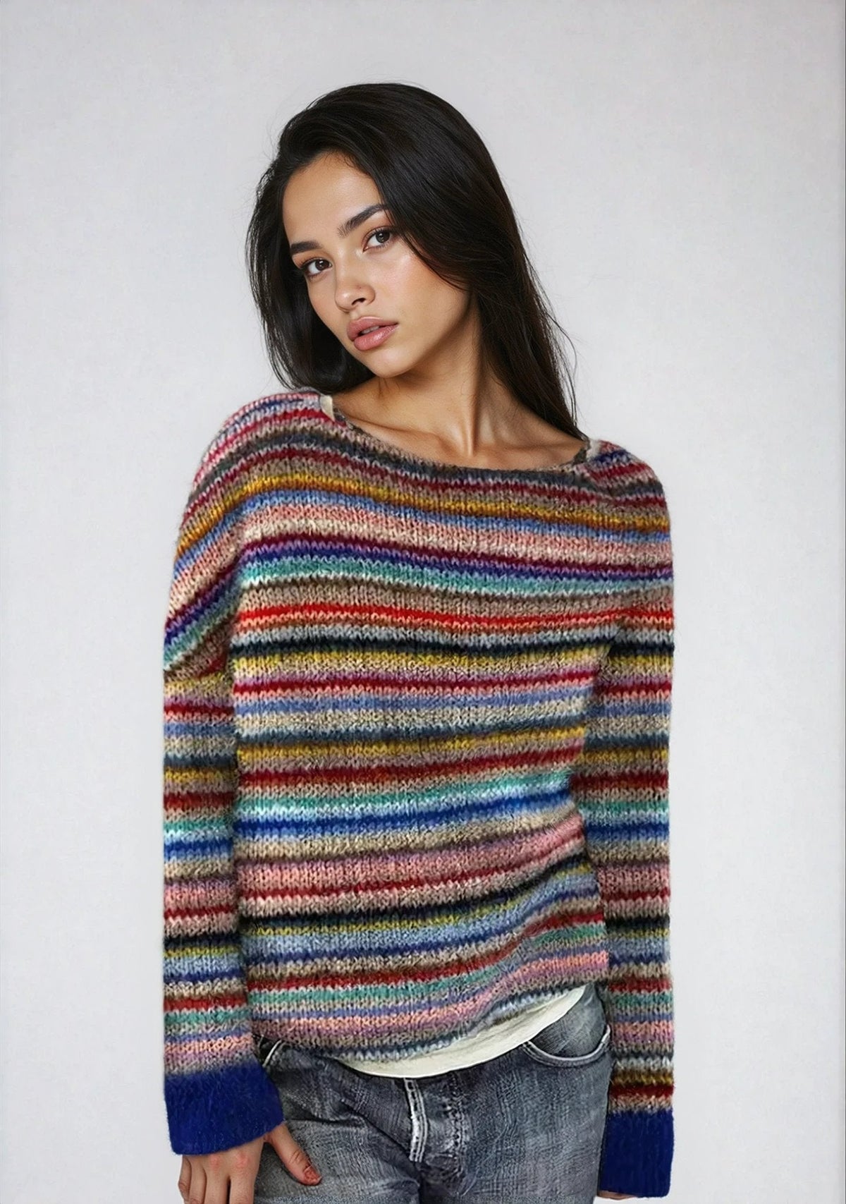Fair Isle Boat Neck Long Sleeve Nordic Knit Sweater