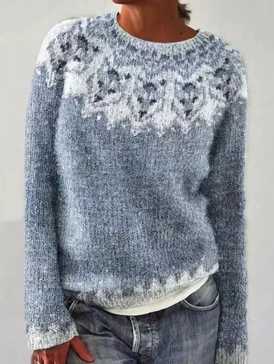Fair Isle Boat Neck Long Sleeve Nordic Knit Sweater