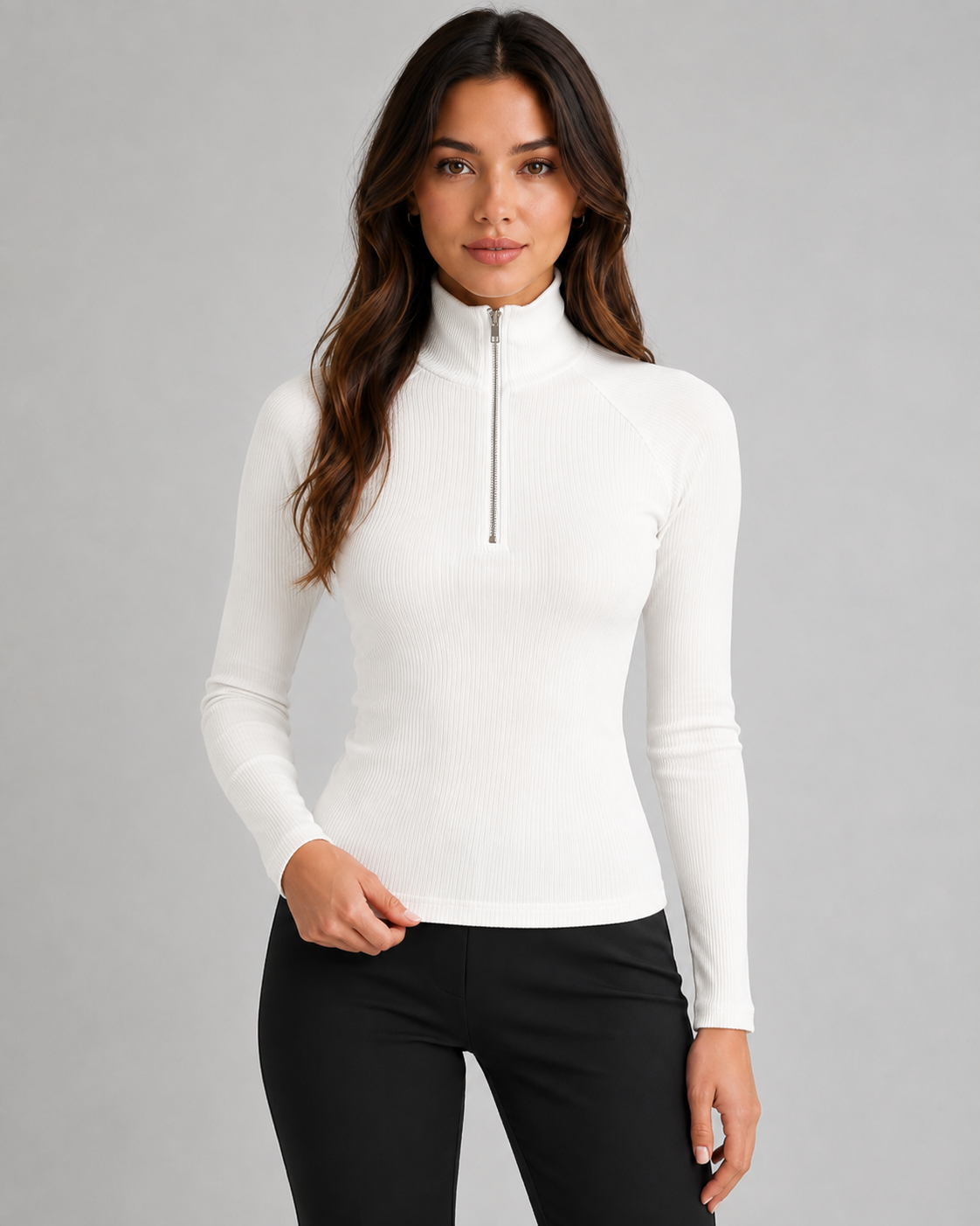 Women's Ribbed Quarter-Zip Sweater - Slim High Neck